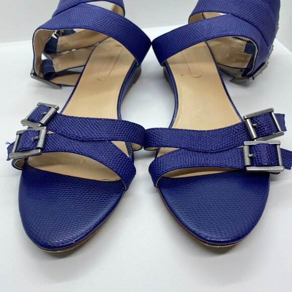 size 8.5 BCBGMaxazria leather blue reptile ankle strap‎ lizard strappy buckles - Picture 7 of 12